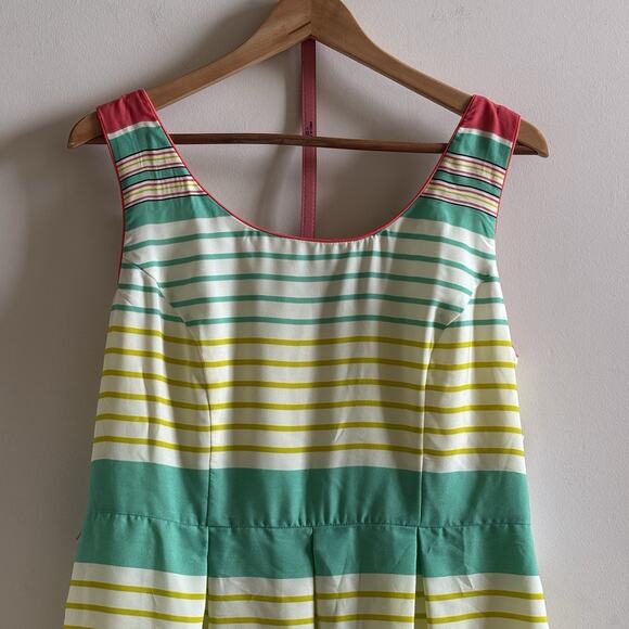 New Tiana B. Womens Dress 14 A Line Yellow Green Stripes Fit & Flare Lined Belt - Picture 5 of 15